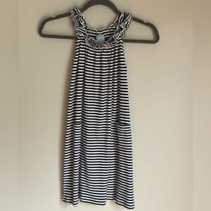 Bella Bliss Girls Size 10 Nautical Navy & White Striped Dress Ruffle Neck Slvles